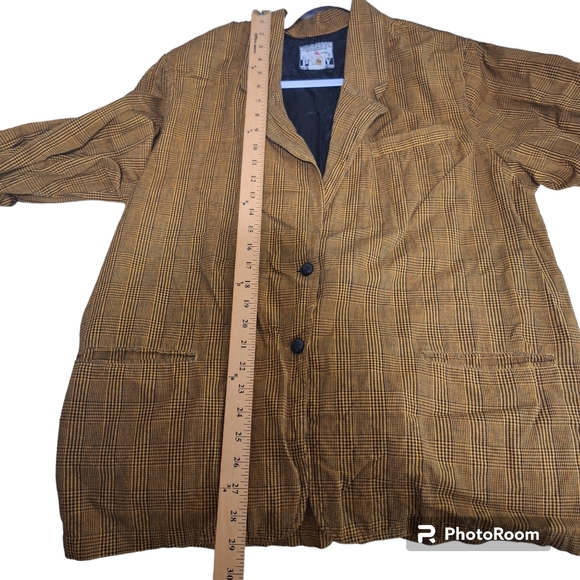 90s Vintage Yellow & Black Plaid Blazer by Pinky Play Clothing Company Size L - Picture 2 of 8
